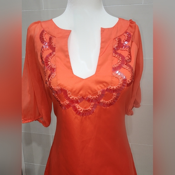 Size S Arden B Orange Tunic Dress with Sequin Embellishments - Picture 2 of 8